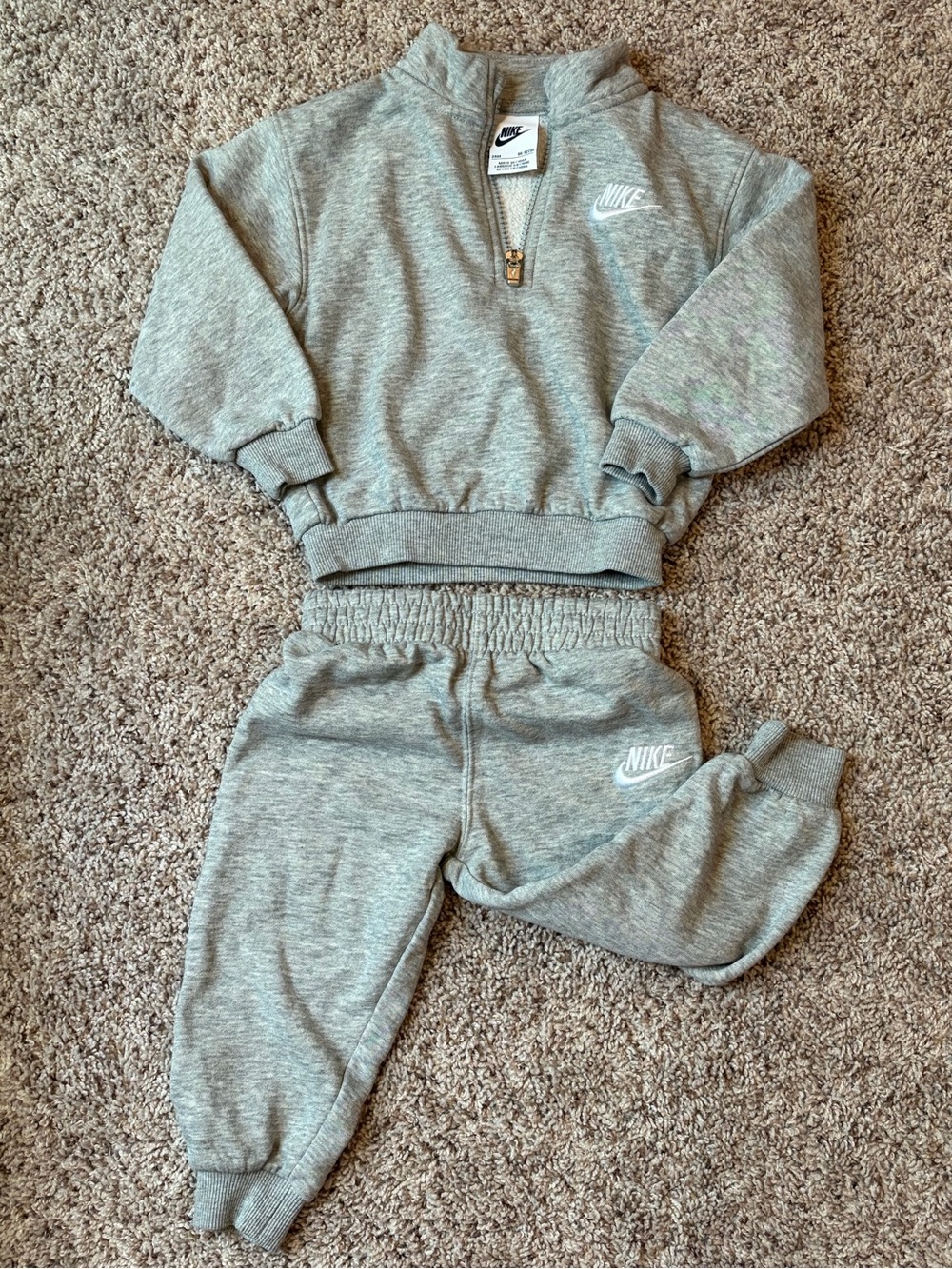 Nike Kids Heather Gray Sweatpants & Quarter-Zip Top Set
